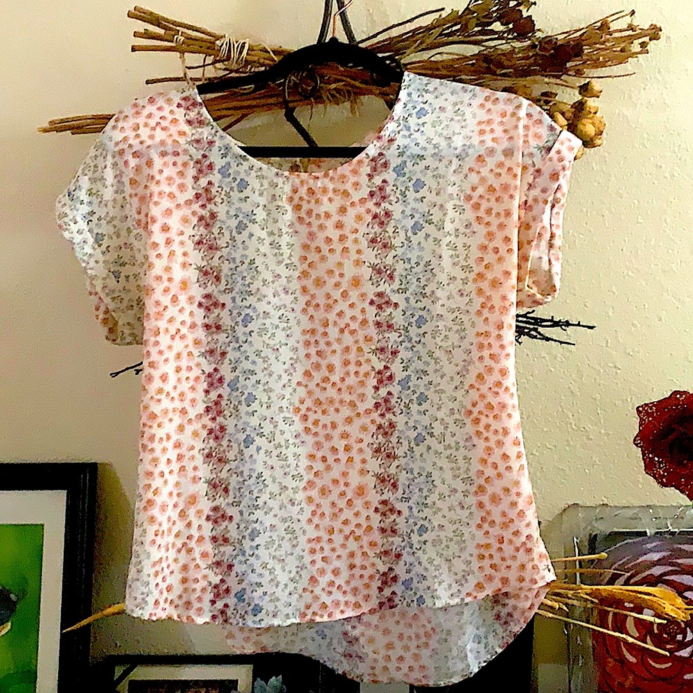 Cute Floral Boho Summer Top Short Sleeve